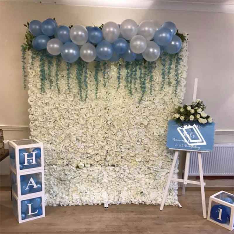 Blue and silver balloons